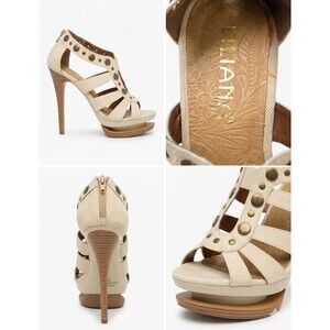 Liliana Womens Studded Cage Gladiator Platform Stiletto Heel Sandals Cream Sz 7